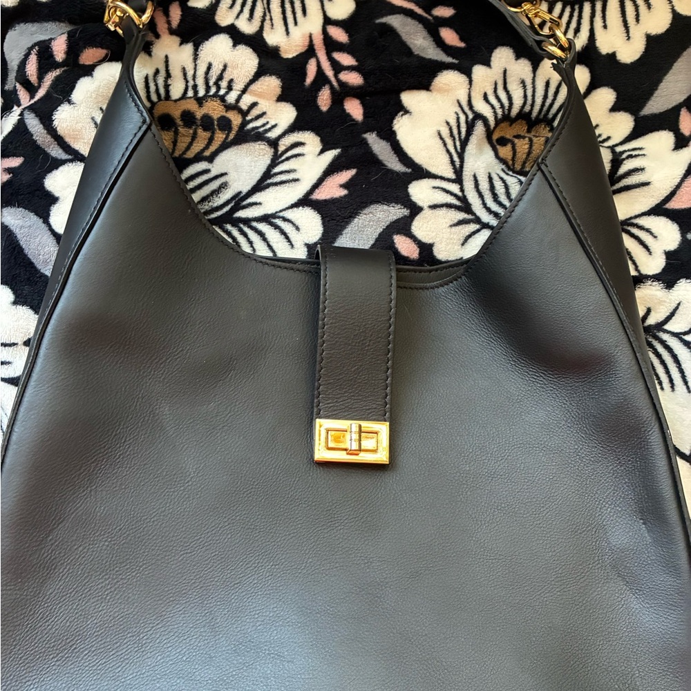 Classic Black Shoulder Bag with Gold Turn-Lock